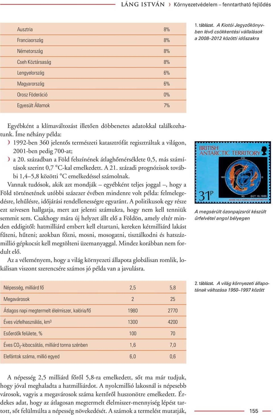 a klímaváltozást illetôen döbbenetes adatokkal találkozhatunk. Íme néhány példa: á 1992-ben 360 jelentôs természeti katasztrófát regisztráltak a világon, 2001-ben pedig 700-at; á a 20.