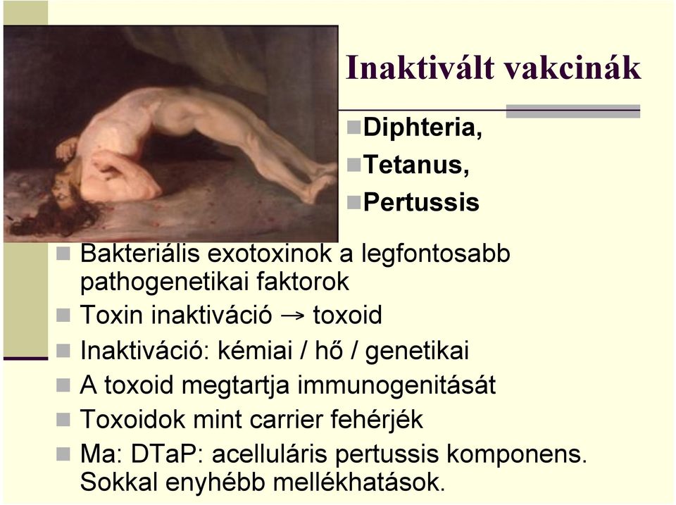 kémiai / hő / genetikai A toxoid megtartja immunogenitását Toxoidok mint