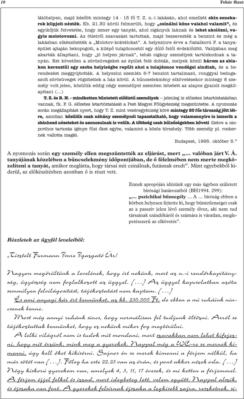 Az ötletrôl szavazást tartottak, majd beszerezték a benzint és még a lakásban elkészítették a Molotov-koktélokat. A helyszínre érve a fiatalkorú F.