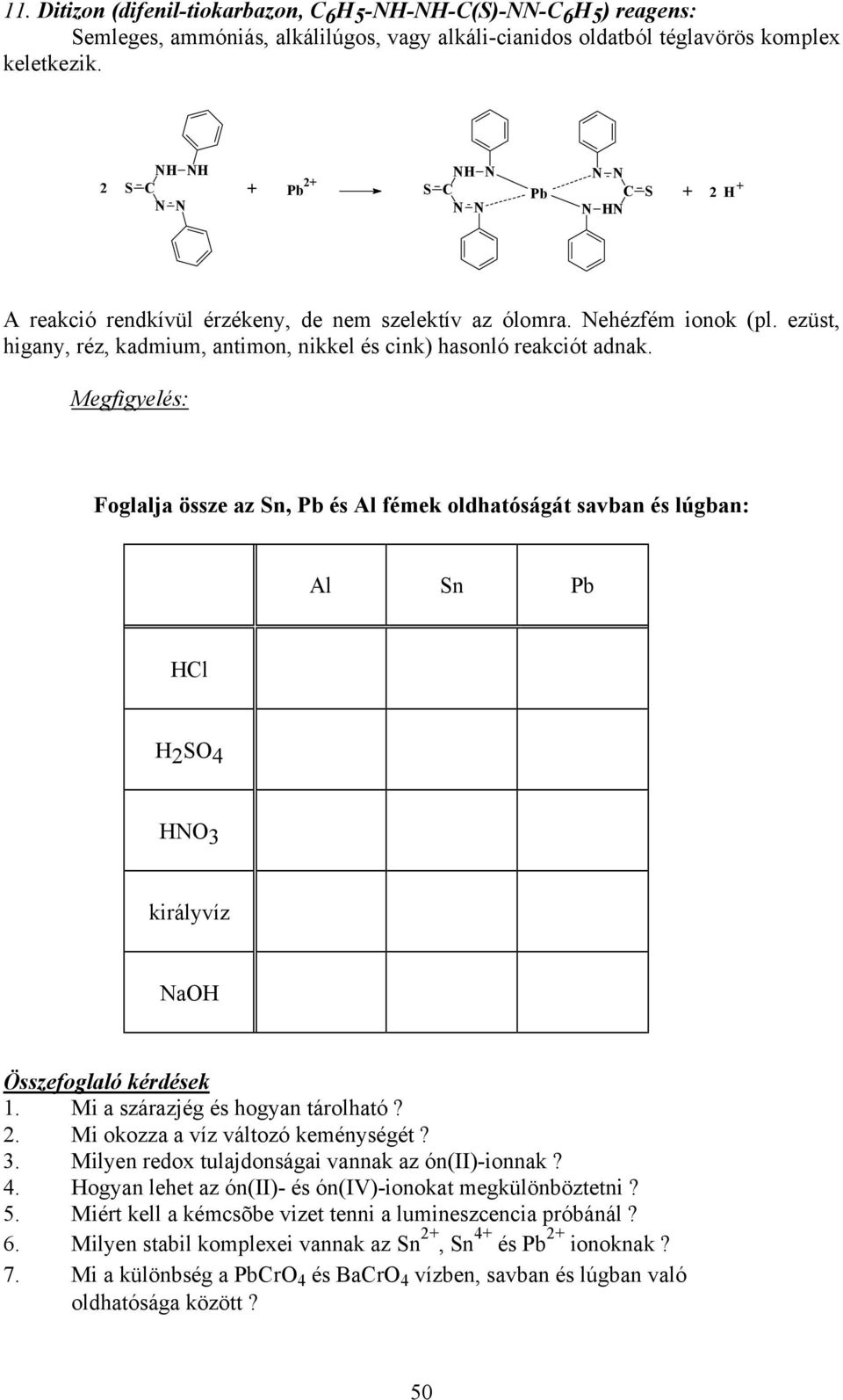 ezüst, higany, réz, kadmium, antimon, nikkel és cink) hasonló reakciót adnak.