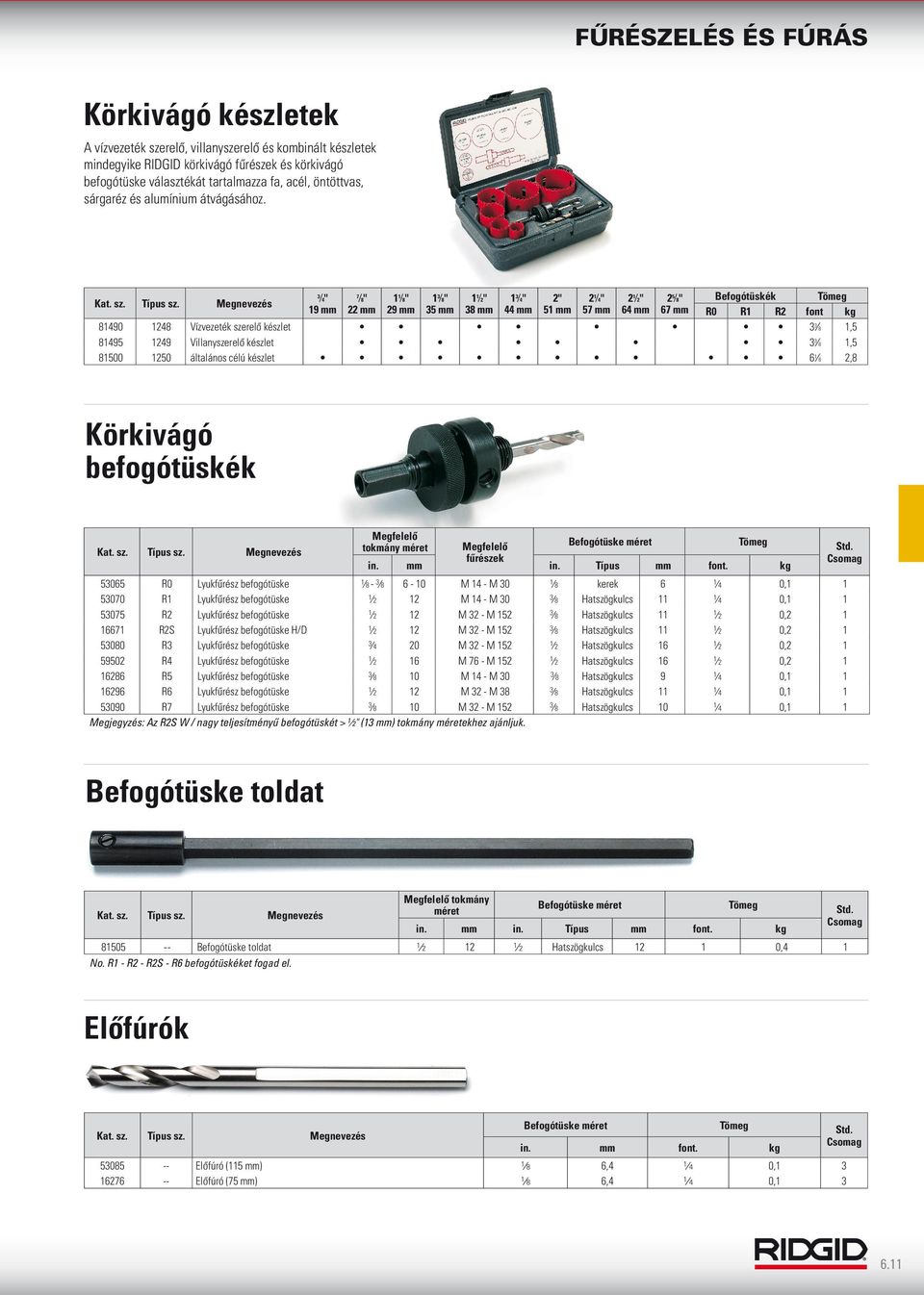 Megnevezés 3 4" 7 8" 1 1 8" 1 3 8" 1 1 2" 1 3 4" 2" 2 1 4" 2 1 2" 2 5 8" Befogótüskék 19 mm 22 mm 29 mm 35 mm 38 mm 44 mm 51 mm 57 mm 64 mm 67 mm R0 R1 R2 font kg 81490 1248 Vízvezeték szerelő