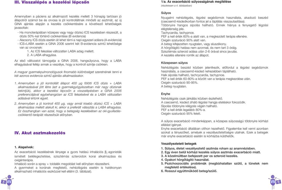 Alacsony ICS dózis esetén át lehet térni a napi egyszeri adásra (A-evidencia) - ICS+LABA esetén a GINA 2006 szerint két B-evidencia szintû lehetôsége van az orvosnak: 1.