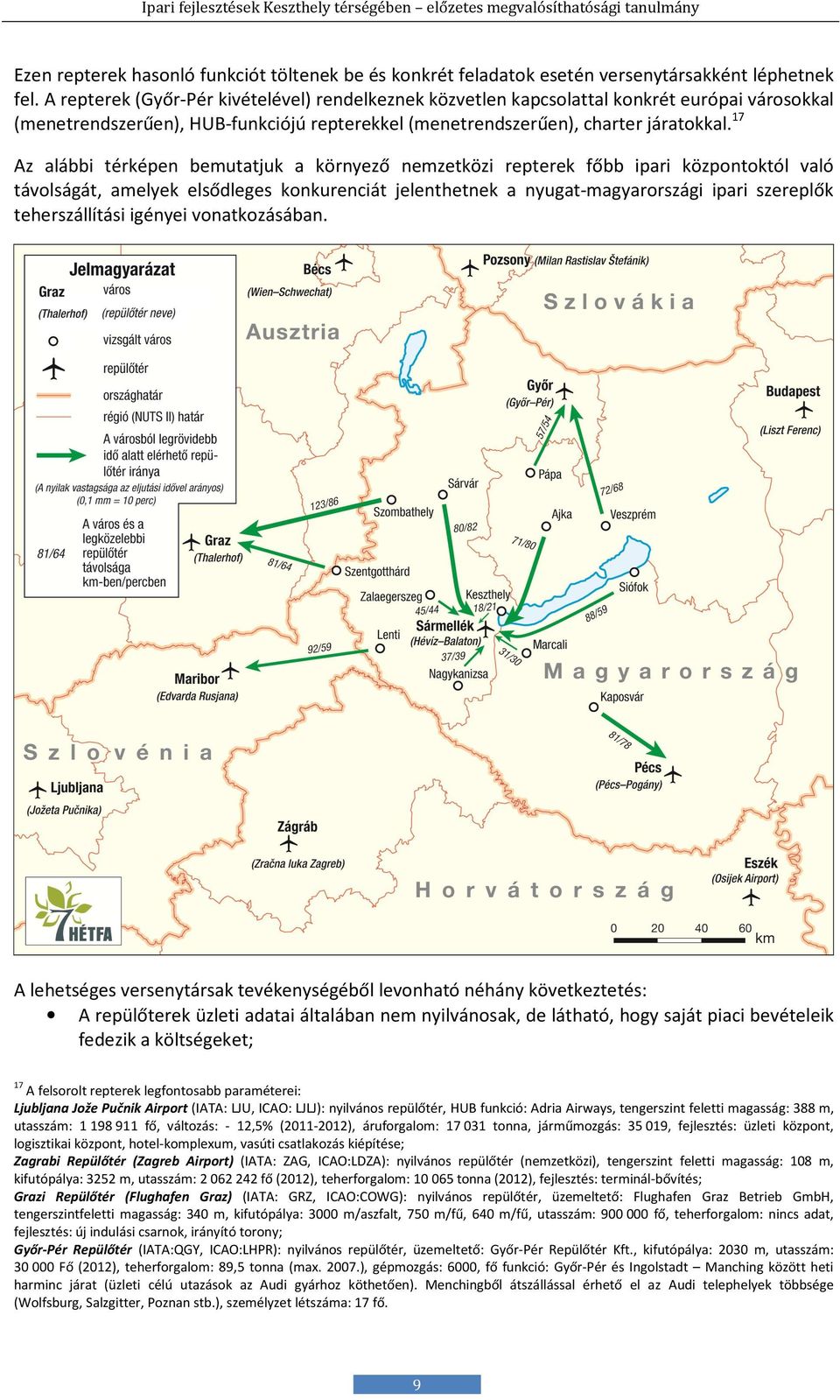 17 Az alábbi térképen bemutatjuk a környező nemzetközi repterek főbb ipari központoktól való távolságát, amelyek elsődleges konkurenciát jelenthetnek a nyugat-magyarországi ipari szereplők