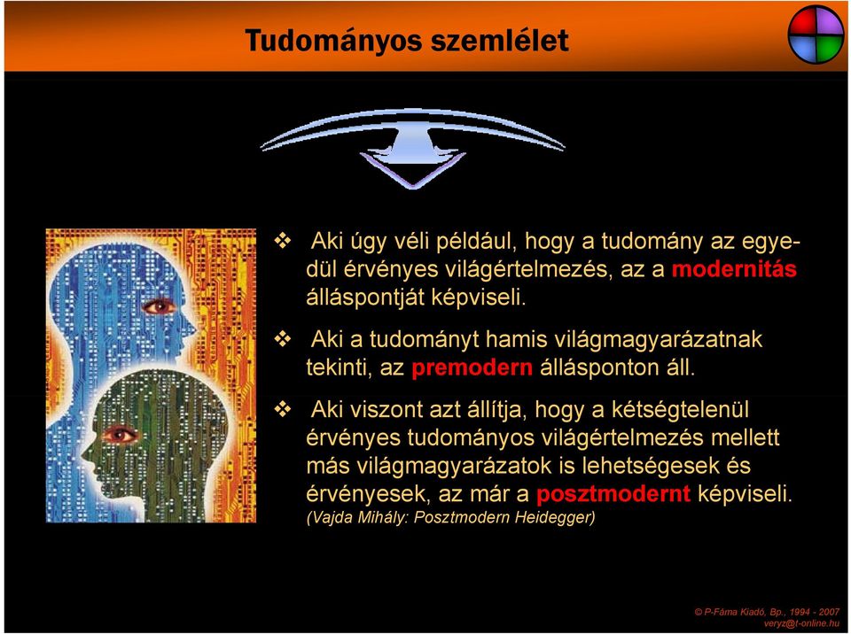 Aki a tudományt hamis világmagyarázatnak tekinti, az premodern állásponton áll.