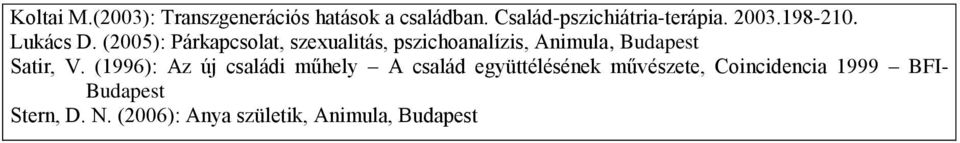 (2005): Párkapcsolat, szexualitás, pszichoanalízis, Animula, Budapest Satir, V.