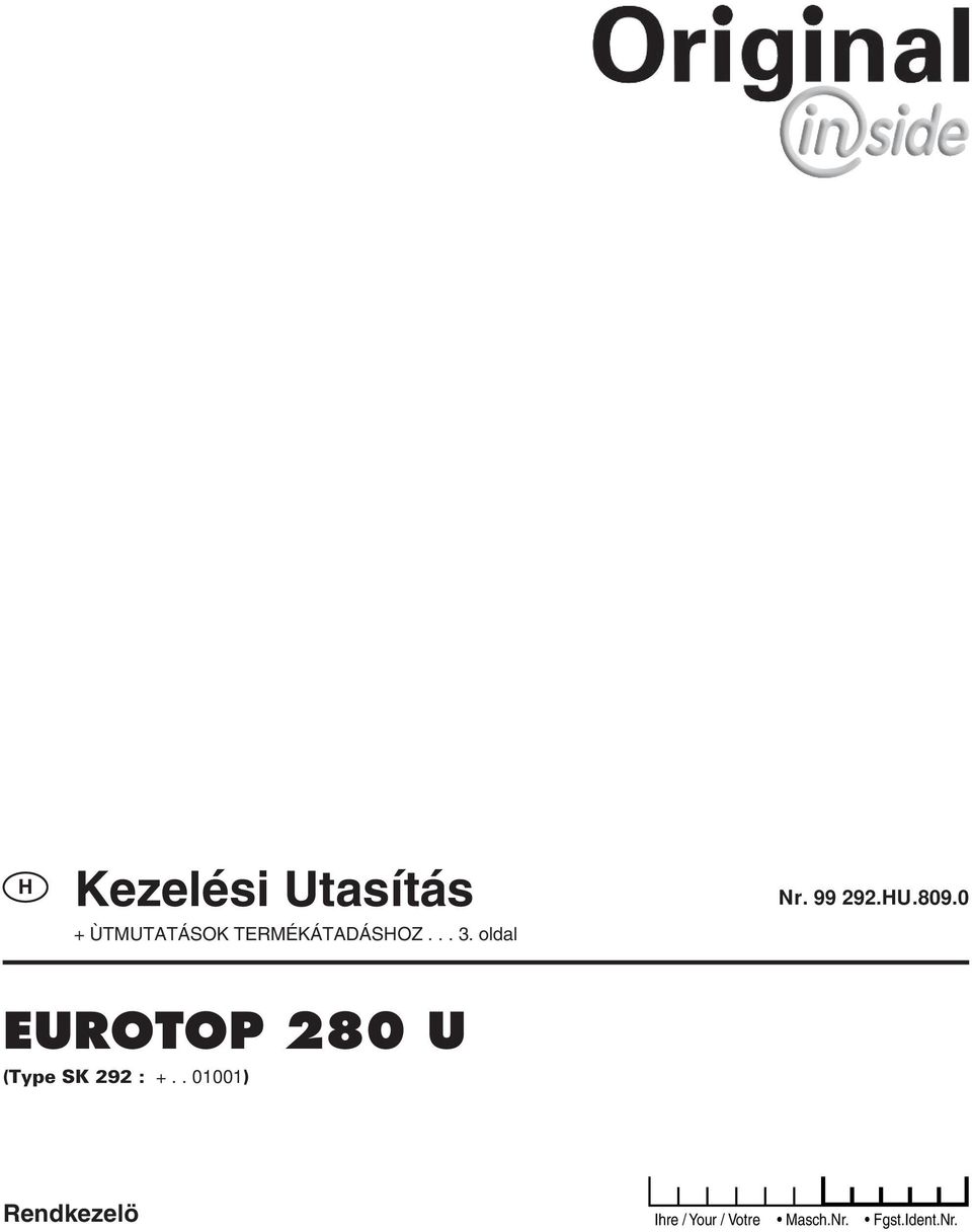0 EUROTOP 280 U (Type SK 292 : +.