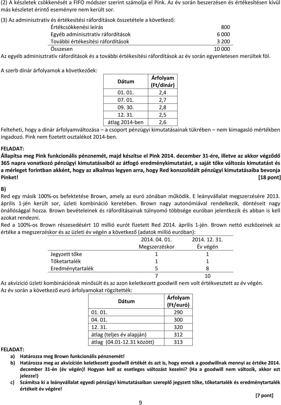 Az egyéb adminisztratív ráfordítások és a további értékesítési ráfordítások az év során egyenletesen merültek föl. A szerb dinár árfolyamok a következőek: Dátum Árfolyam (Ft/dinár) 01. 01. 2,4 07. 01. 2,7 09.