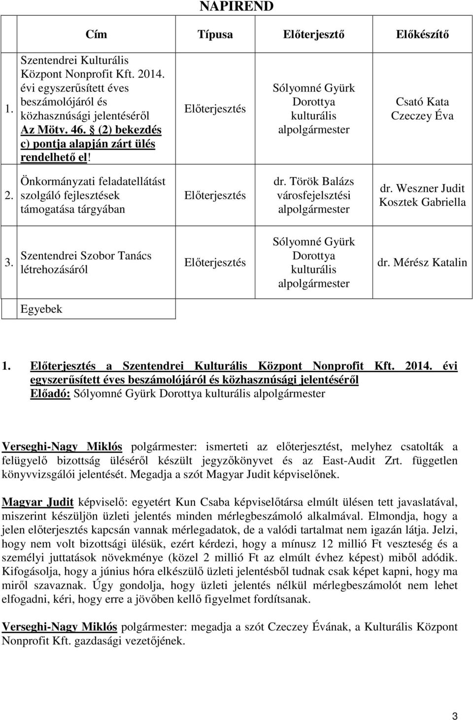 Önkormányzati feladatellátást szolgáló fejlesztések támogatása tárgyában Előterjesztés dr. Török Balázs városfejelsztési alpolgármester dr. Weszner Judit Kosztek Gabriella 3.