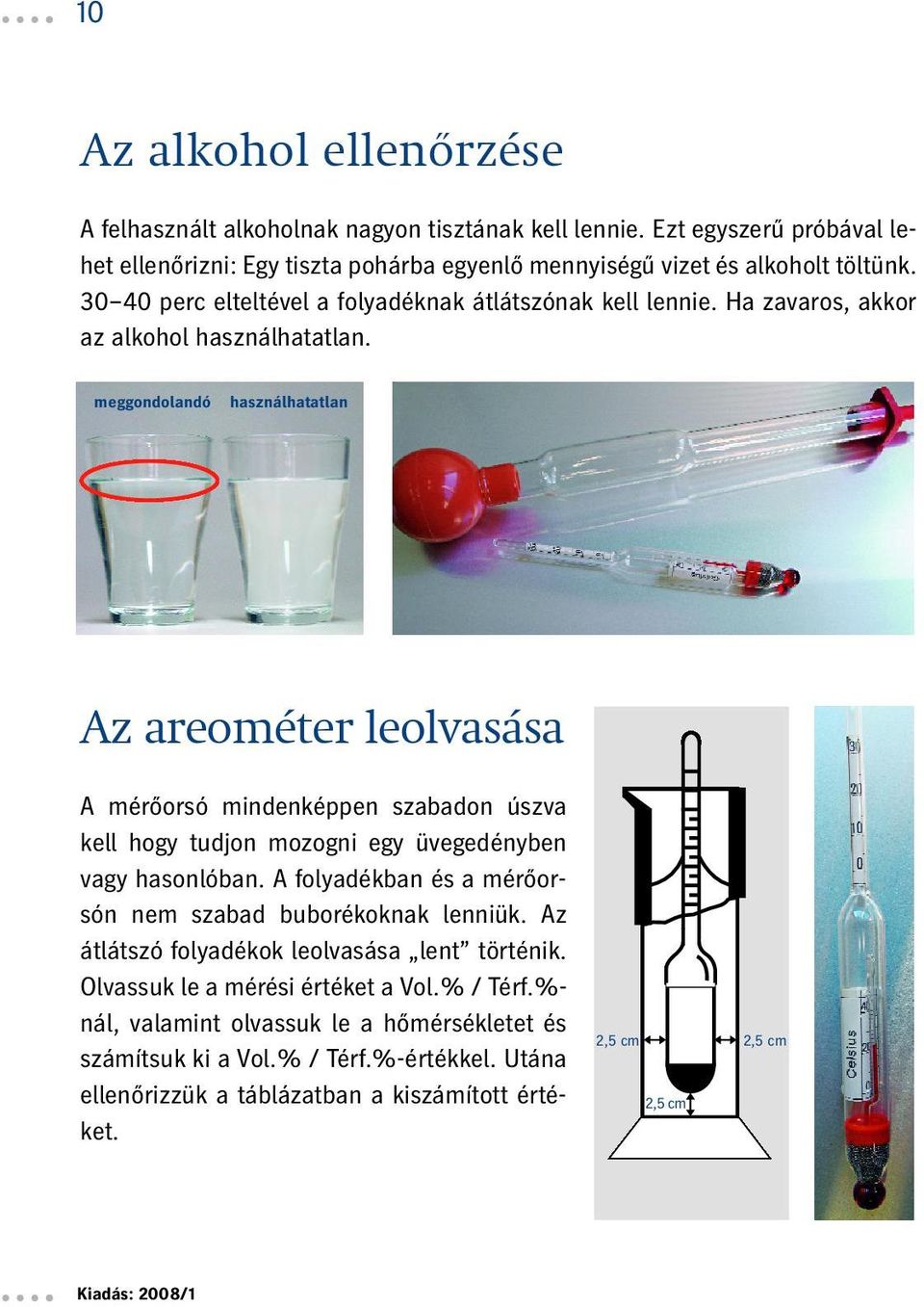 meggondolandó használhatatlan Az areométer leolvasása A mérőorsó mindenképpen szabadon úszva kell hogy tudjon mozogni egy üvegedényben vagy hasonlóban.