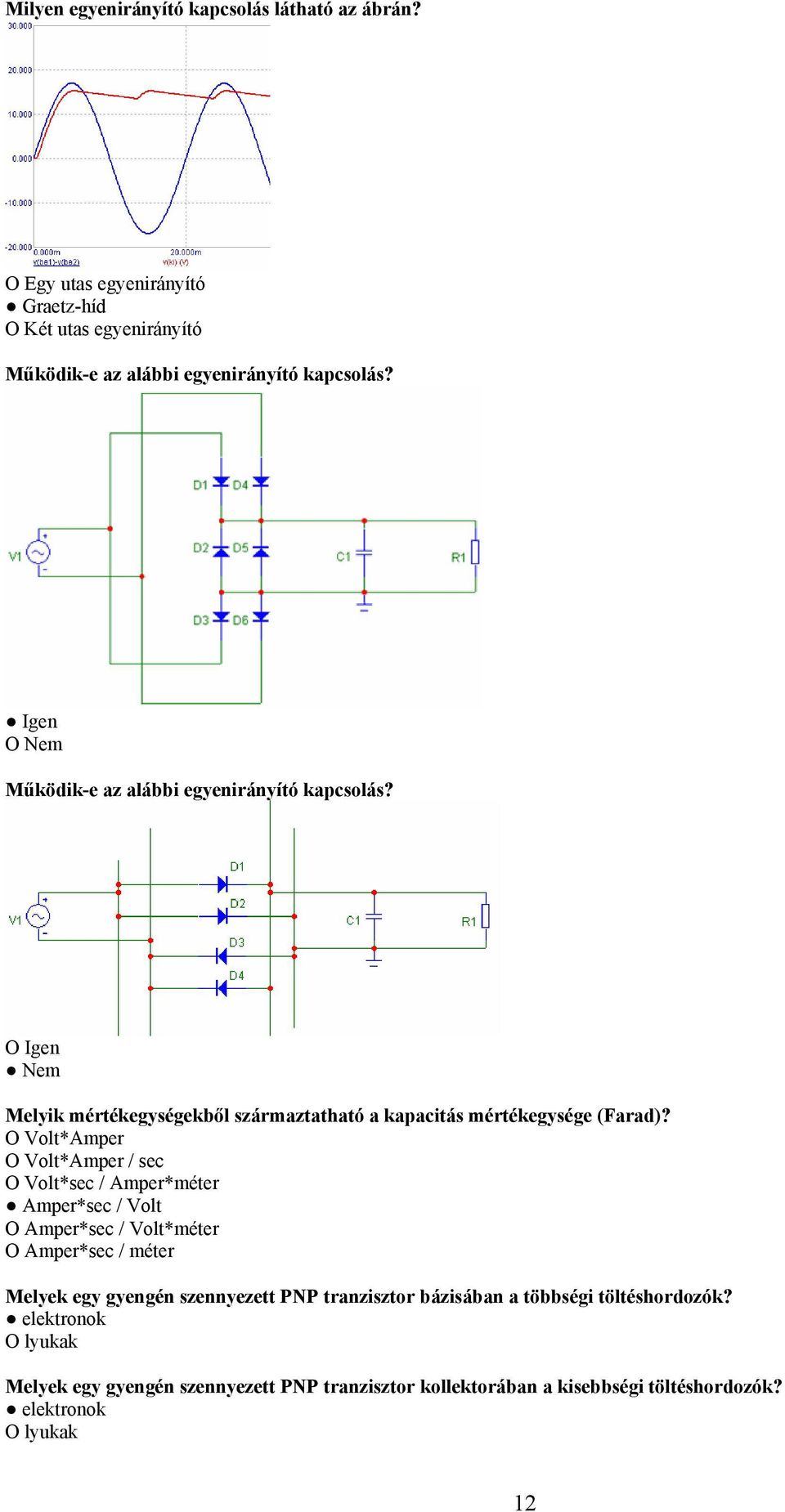 O Volt*Amper O Volt*Amper / sec O Volt*sec / Amper*méter Amper*sec / Volt O Amper*sec / Volt*méter O Amper*sec / méter Melyek egy gyengén szennyezett PNP