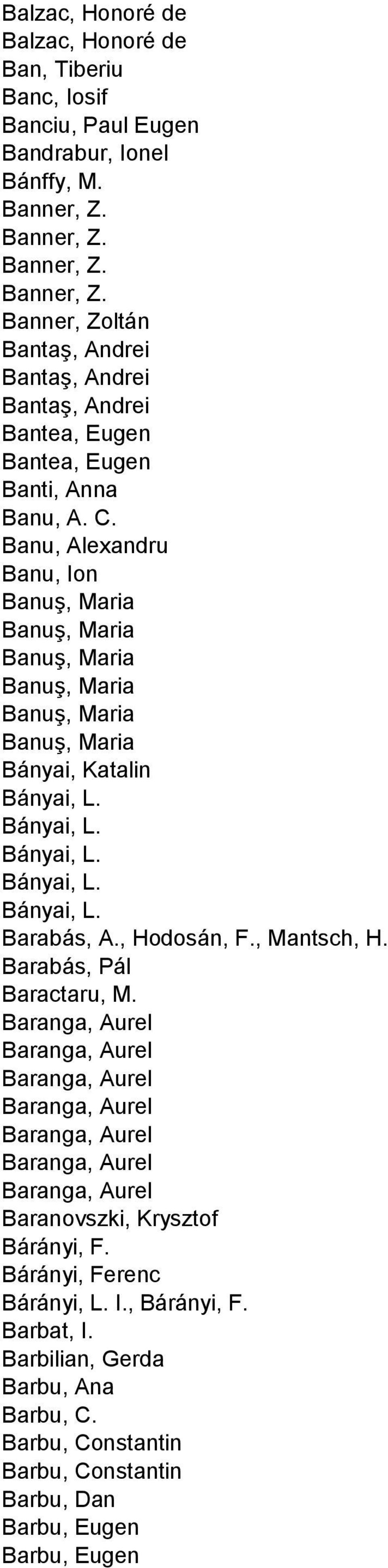 Banu, Alexandru Banu, Ion Banuş, Maria Banuş, Maria Banuş, Maria Banuş, Maria Banuş, Maria Banuş, Maria Bányai, Katalin Bányai, L. Bányai, L. Bányai, L. Bányai, L. Bányai, L. Barabás, A., Hodosán, F.