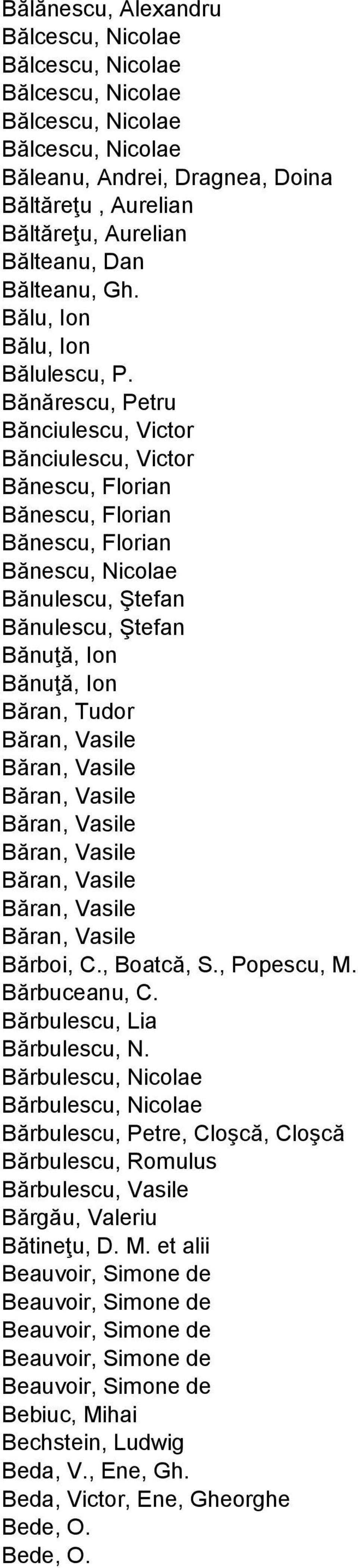 Bănărescu, Petru Bănciulescu, Victor Bănciulescu, Victor Bănescu, Florian Bănescu, Florian Bănescu, Florian Bănescu, Nicolae Bănulescu, Ştefan Bănulescu, Ştefan Bănuţă, Ion Bănuţă, Ion Băran, Tudor