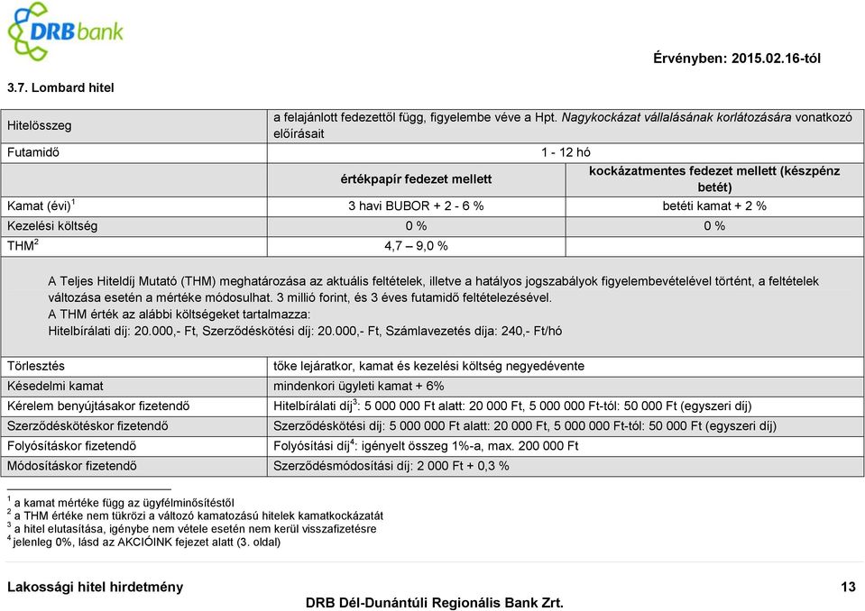 Kezelési költség 0 % 0 % THM 2 4,7 9,0 % A Teljes Hiteldíj Mutató (THM) meghatározása az aktuális feltételek, illetve a hatályos jogszabályok figyelembevételével történt, a feltételek változása