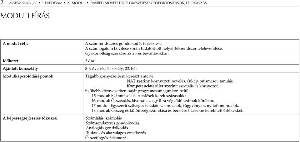 gondolkodás fejlesztése. A számfogalom bővítése során tudatosított helyiértékrendszer felelevenítése. Gyakorlottság szerzése az át- és beváltásokban. 3 óra 8 9 évesek; 3. osztály; 23.