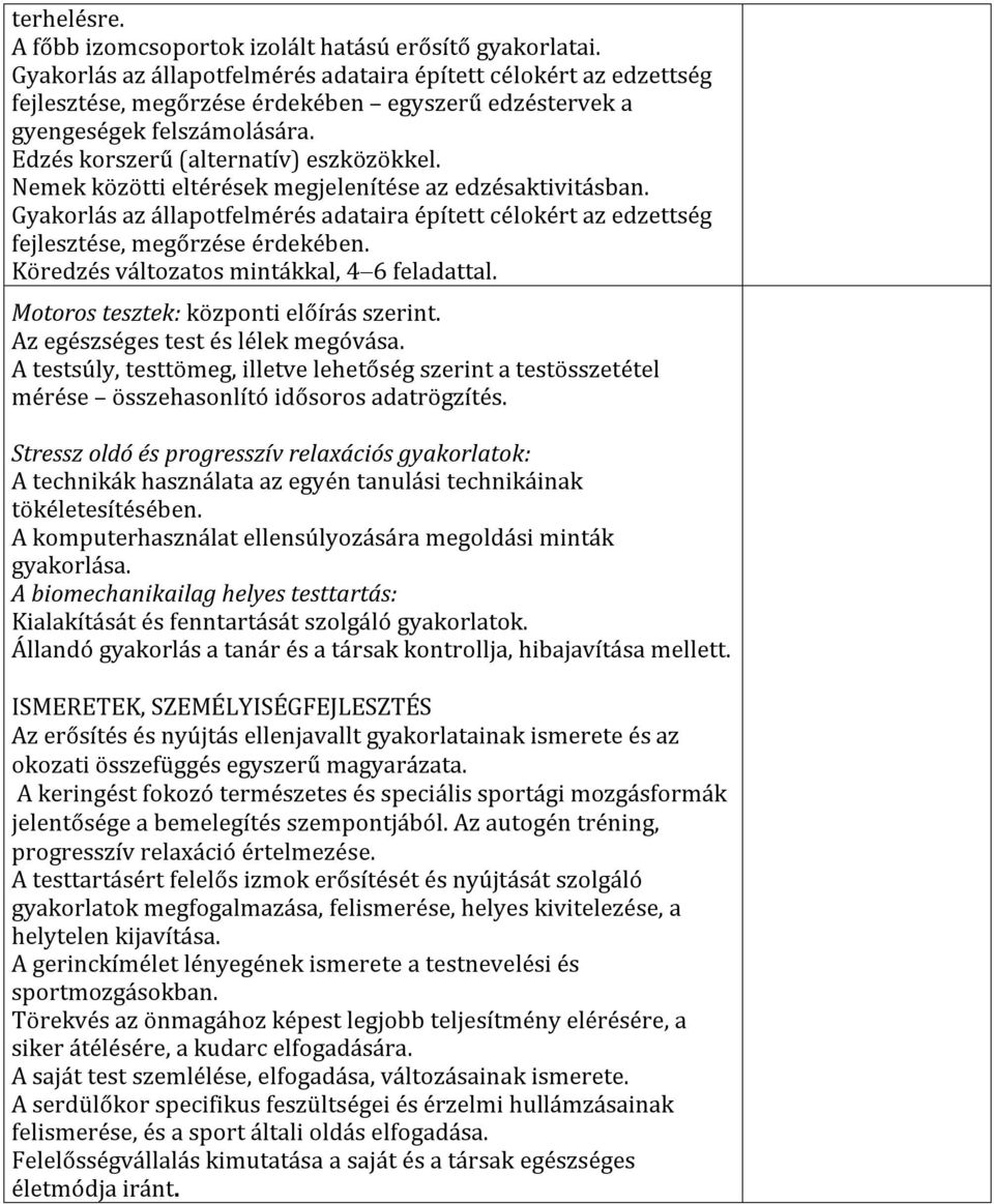 Nemek közötti eltérések megjelenítése az edzésaktivitásban. Gyakorlás az állapotfelmérés adataira épített célokért az edzettség fejlesztése, megőrzése érdekében.