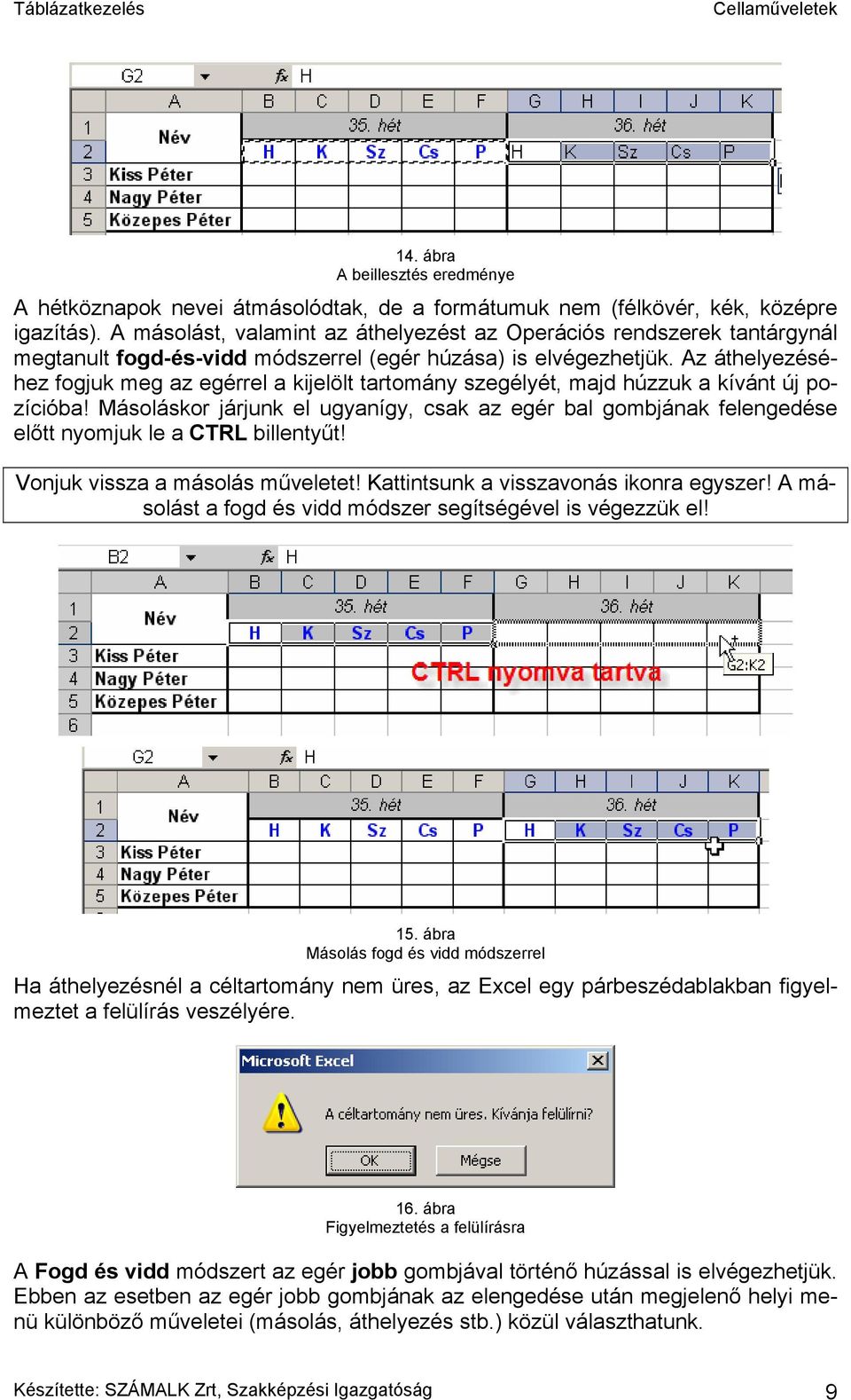 Az áthelyezéséhez fogjuk meg az egérrel a kijelölt tartomány szegélyét, majd húzzuk a kívánt új pozícióba!