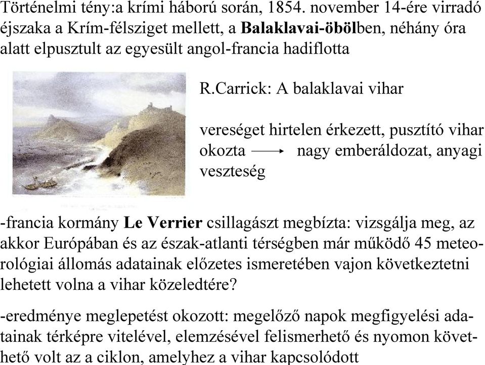 november 14-ére virradó éjszaka a Krím-félsziget mellett, a Balaklavai-öbölben, néhány óra alatt elpusztult az egyesült angol-francia hadiflotta R.