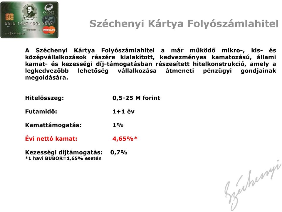 díj-támogatásban részesített hitelkonstrukció, amely a legkedvezőbb lehetőség vállalkozása átmeneti