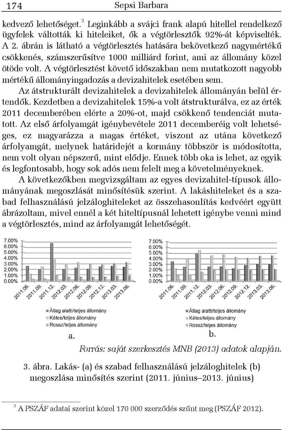 A végtörlesztést követõ idõszakban nem mutatkozott nagyobb mértékû állományingadozás a devizahitelek esetében sem. Az átstrukturált devizahitelek a devizahitelek állományán belül értendõk.