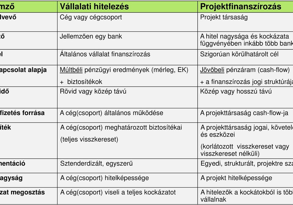 vagy hosszú távú izetés forrása ték entáció gyság at megosztás A cég(csoport) általános mőködése A cég(csoport) meghatározott biztosítékai (teljes visszkereset) Sztenderdizált, egyszerő A