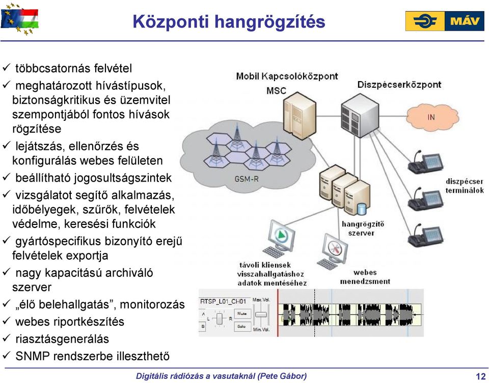 időbélyegek, szűrők, felvételek védelme, keresési funkciók gyártóspecifikus bizonyító erejű felvételek exportja nagy kapacitású archiváló