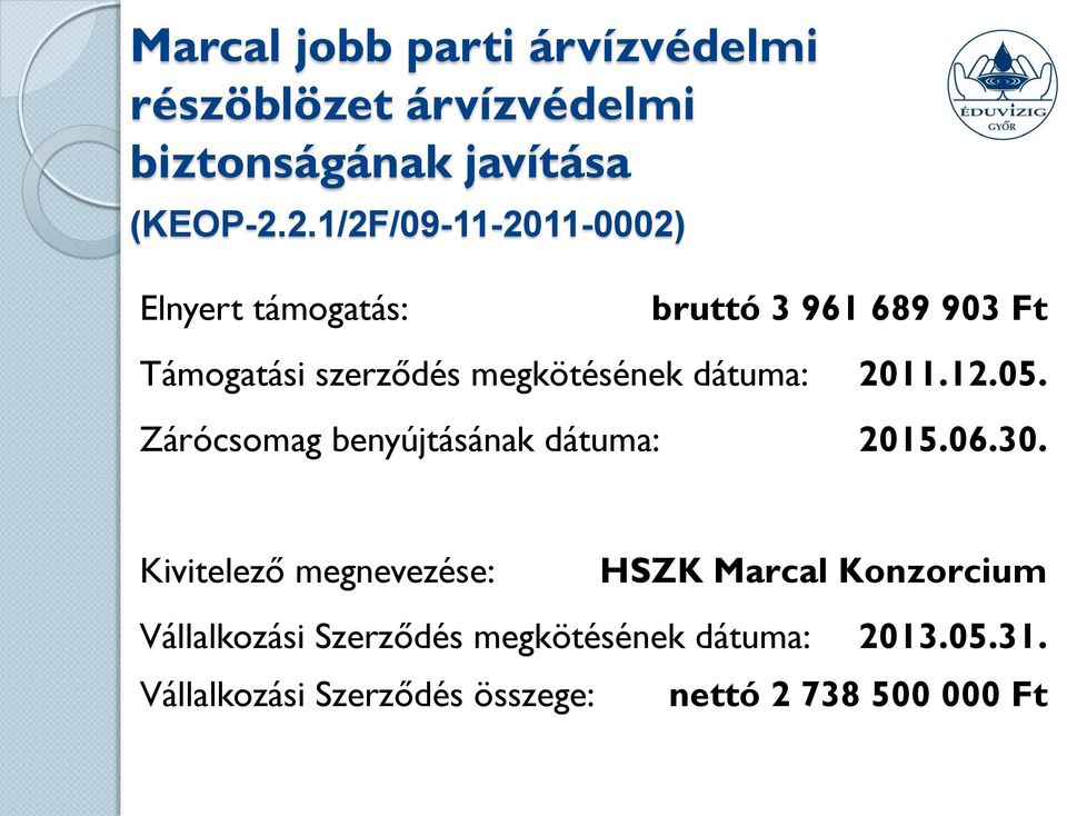 dátuma: 2011.12.05. Zárócsomag benyújtásának dátuma: 2015.06.30.