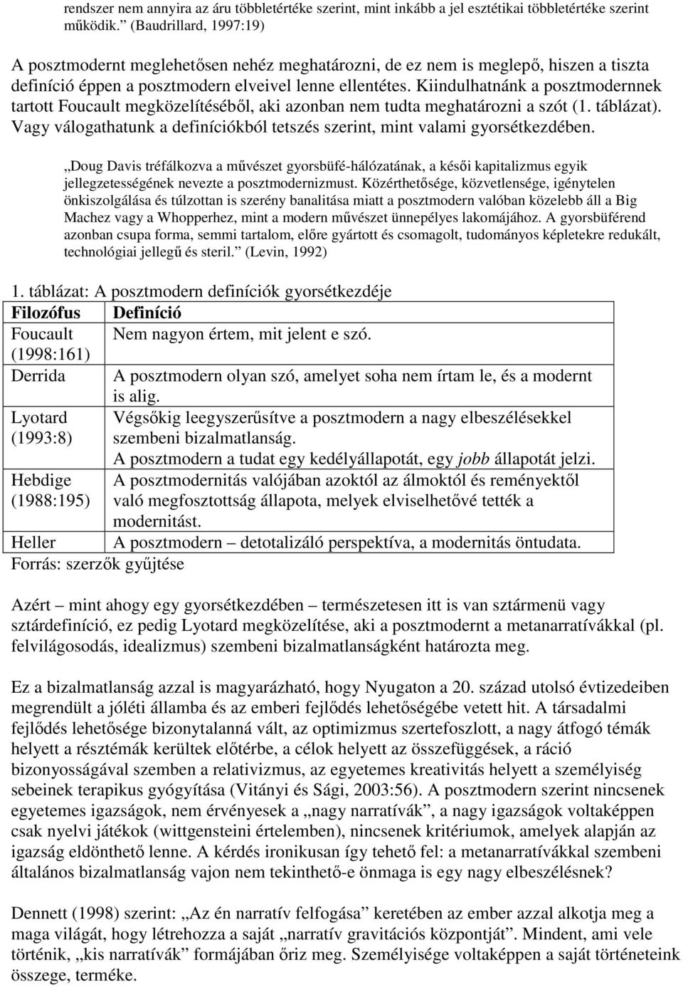 Kiindulhatnánk a posztmodernnek tartott Foucault megközelítéséből, aki azonban nem tudta meghatározni a szót (1. táblázat).