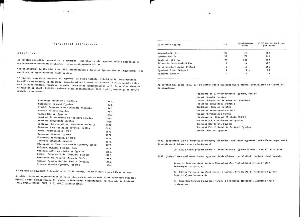 decemberében a torontói Ryerson Műszaki Egyetemmel, (Ka nada) aláirt együttműködési megállapodás.