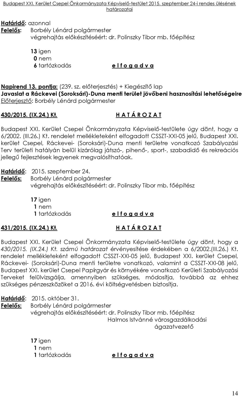 H A T Á R O Z A T 6/2002. (III.26.) Kt. rendelet mellékleteként elfogadott CSSZT-XXI-05 jelű, Budapest XXI.