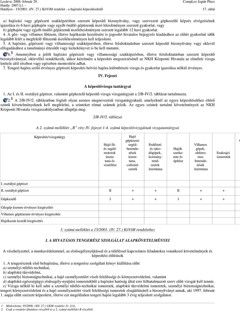 A gőz- vagy villamos főüzem, illetve hajókazán kezelésére is jogosító hivatalos bejegyzés kiadásához az előírt gyakorlati idők legalább felét a megfelelő főüzemű úszólétesítményen kell teljesíteni. 5.