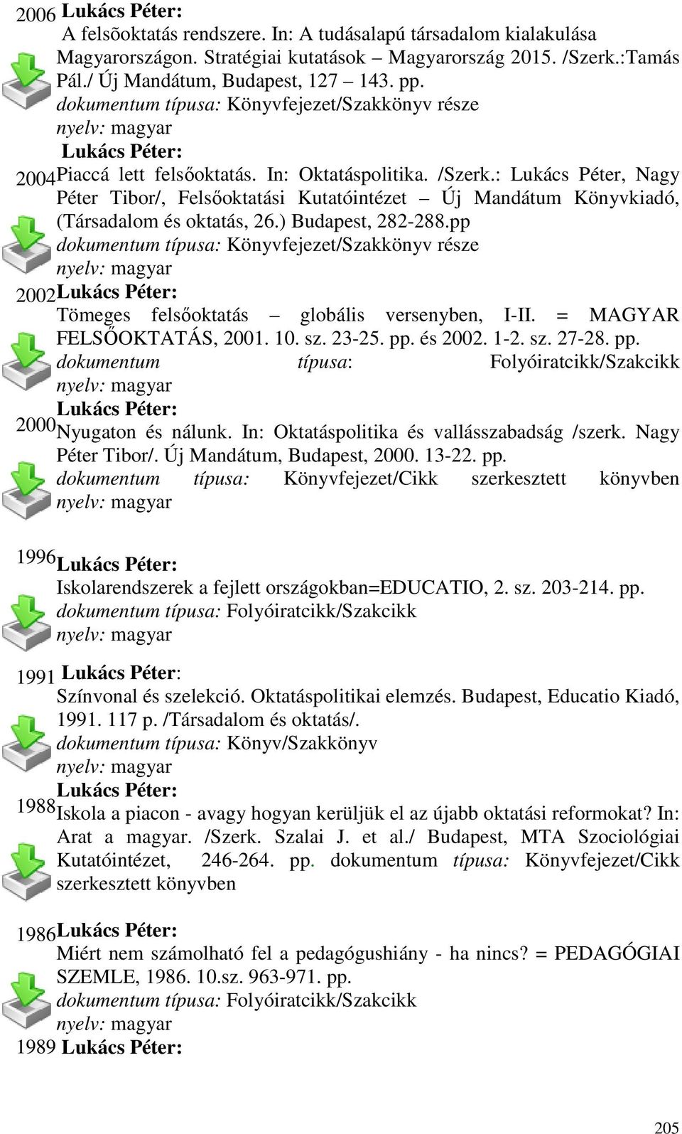 : Lukács Péter, Nagy Péter Tibor/, Felsıoktatási Kutatóintézet Új Mandátum Könyvkiadó, (Társadalom és oktatás, 26.) Budapest, 282-288.