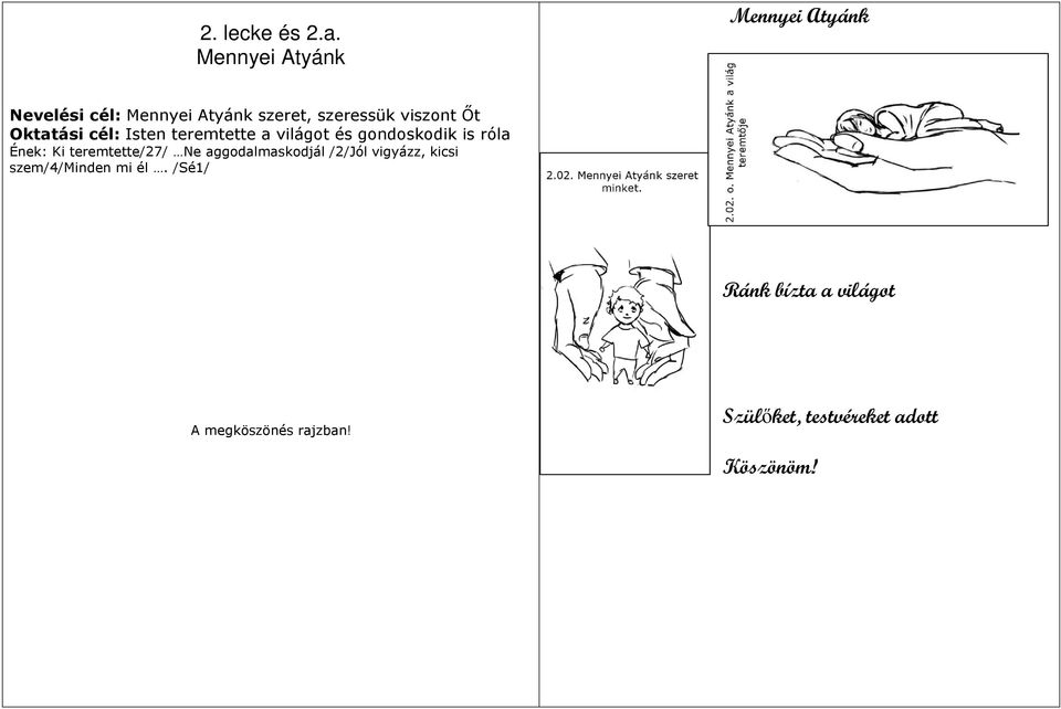 Őt Oktatási cél: Isten teremtette a világot és gondoskodik is róla Ének: Ki