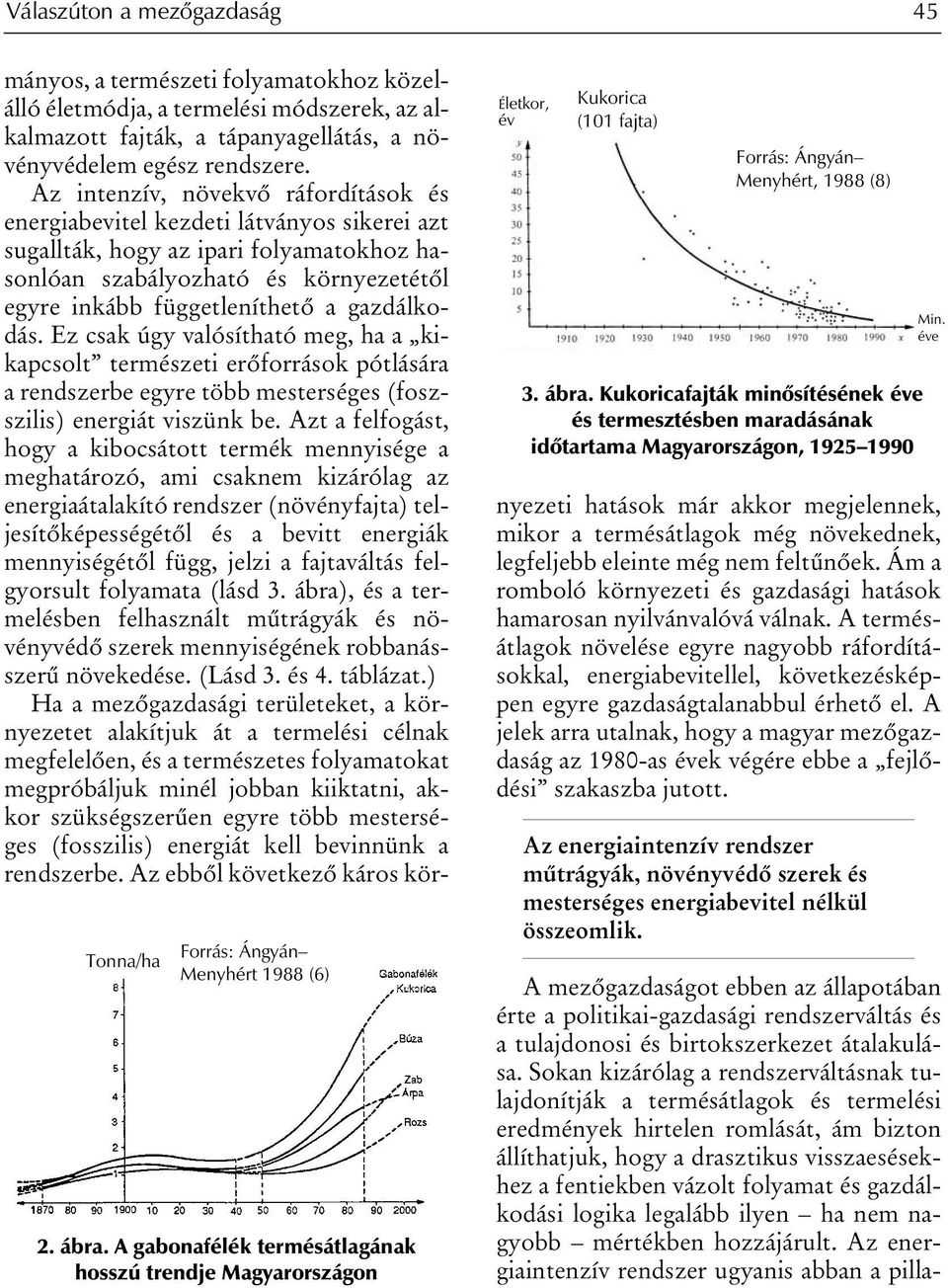 Kukoricafajták minõsítésének éve és termesztésben maradásának idõtartama Magyarországon, 1925 1990 mányos, a természeti folyamatokhoz közelálló életmódja, a termelési módszerek, az alkalmazott