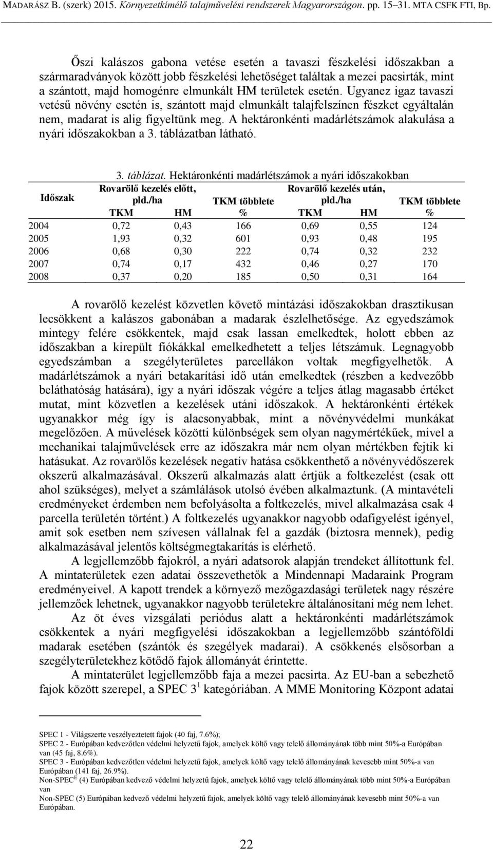 A hektáronkénti madárlétszámok alakulása a nyári időszakokban a 3. táblázatban látható. 3. táblázat. Hektáronkénti madárlétszámok a nyári időszakokban Időszak Rovarölő kezelés előtt, Rovarölő kezelés után, pld.