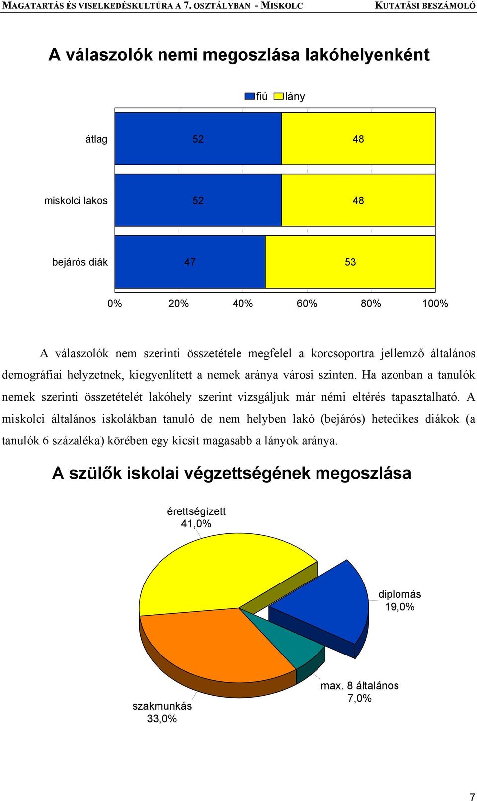 Ha azonban a tanulók nemek szerinti összetételét lakóhely szerint vizsgáljuk már némi eltérés tapasztalható.