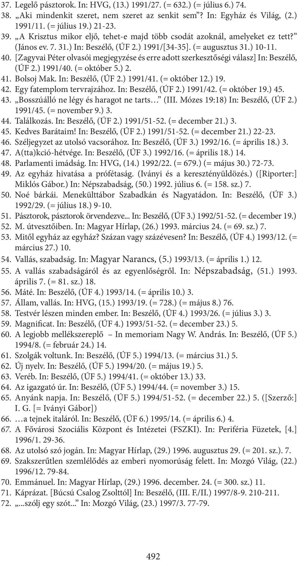 [Zagyvai Péter olvasói megjegyzése és erre adott szerkesztőségi válasz] In: Beszélő, (ÚF 2.) 1991/40. (= október 5.) 2. 41. Bolsoj Mak. In: Beszélő, (ÚF 2.) 1991/41. (= október 12.) 19. 42.