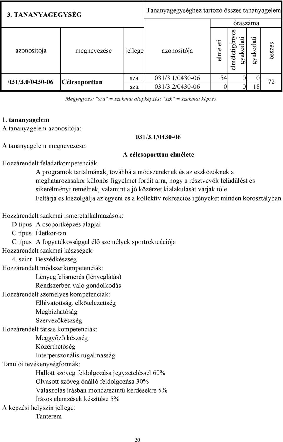 1/0430-06 A célcsoporttan elmélete A programok tartalmának, továbbá a módszereknek és az eszközöknek a meghatározásakor különös figyelmet fordít arra, hogy a résztvevők felüdülést és sikerélményt