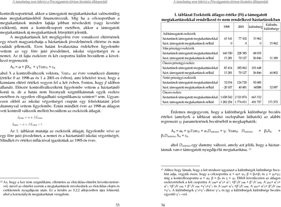 jelentik. A megtakarítások két megfigyelési évre vonatkozó eltérésének egy részét magyarázhatja a háztartások jövedelmének eltérése és más családi jellemzők.