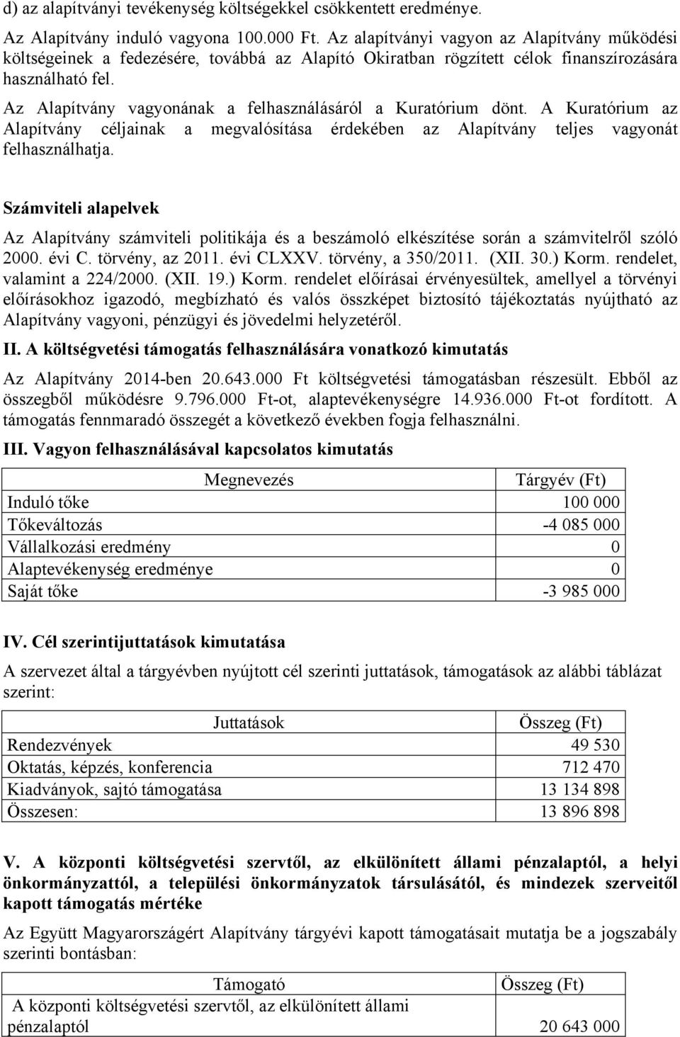 Az Alapítvány vagyonának a felhasználásáról a Kuratórium dönt. A Kuratórium az Alapítvány céljainak a megvalósítása érdekében az Alapítvány teljes vagyonát felhasználhatja.