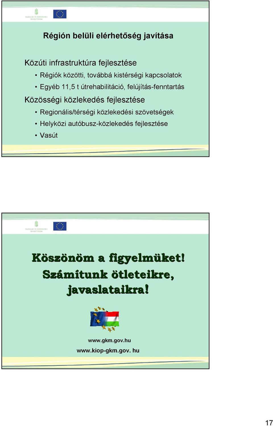 fejlesztése Regionális/térségi közlekedési szövetségek Helyközi autóbusz-közlekedés fejlesztése