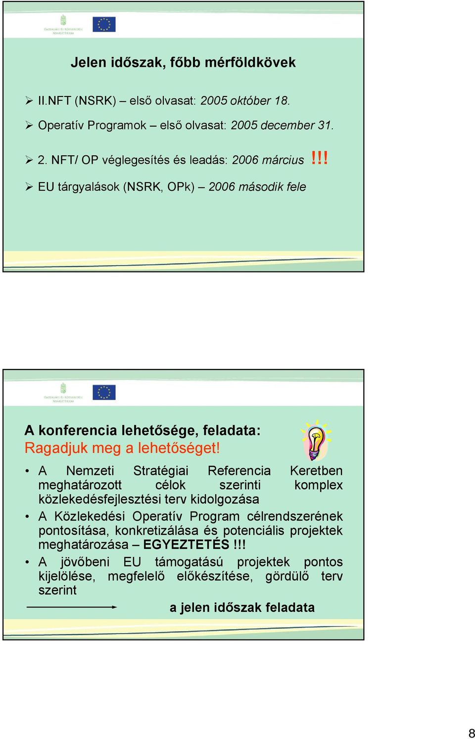 A Nemzeti Stratégiai Referencia Keretben meghatározott célok szerinti komplex közlekedésfejlesztési terv kidolgozása A Közlekedési Operatív Program célrendszerének