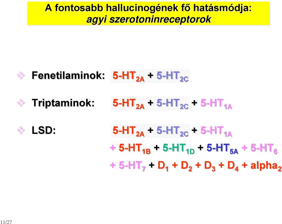 Triptaminok: LSD: 5-T 2A + 5-T 2C + 5-T 1A 5-T 2A + 5-T 2C +