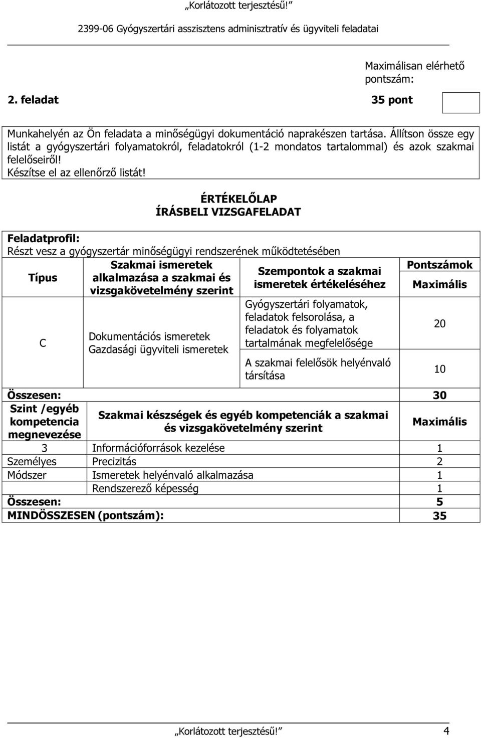 Részt vesz a gyógyszertár minőségügyi rendszerének működtetésében Típus alkalmazása a szakmai és vizsgakövetelmény szerint Dokumentációs ismeretek Gazdasági ügyviteli