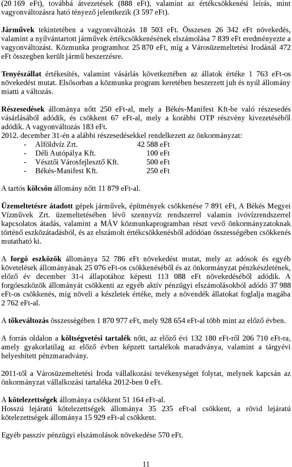 Közmunka programhoz 25 87 eft, míg a Városüzemeltetési Irodánál 472 eft összegben került jármű beszerzésre.