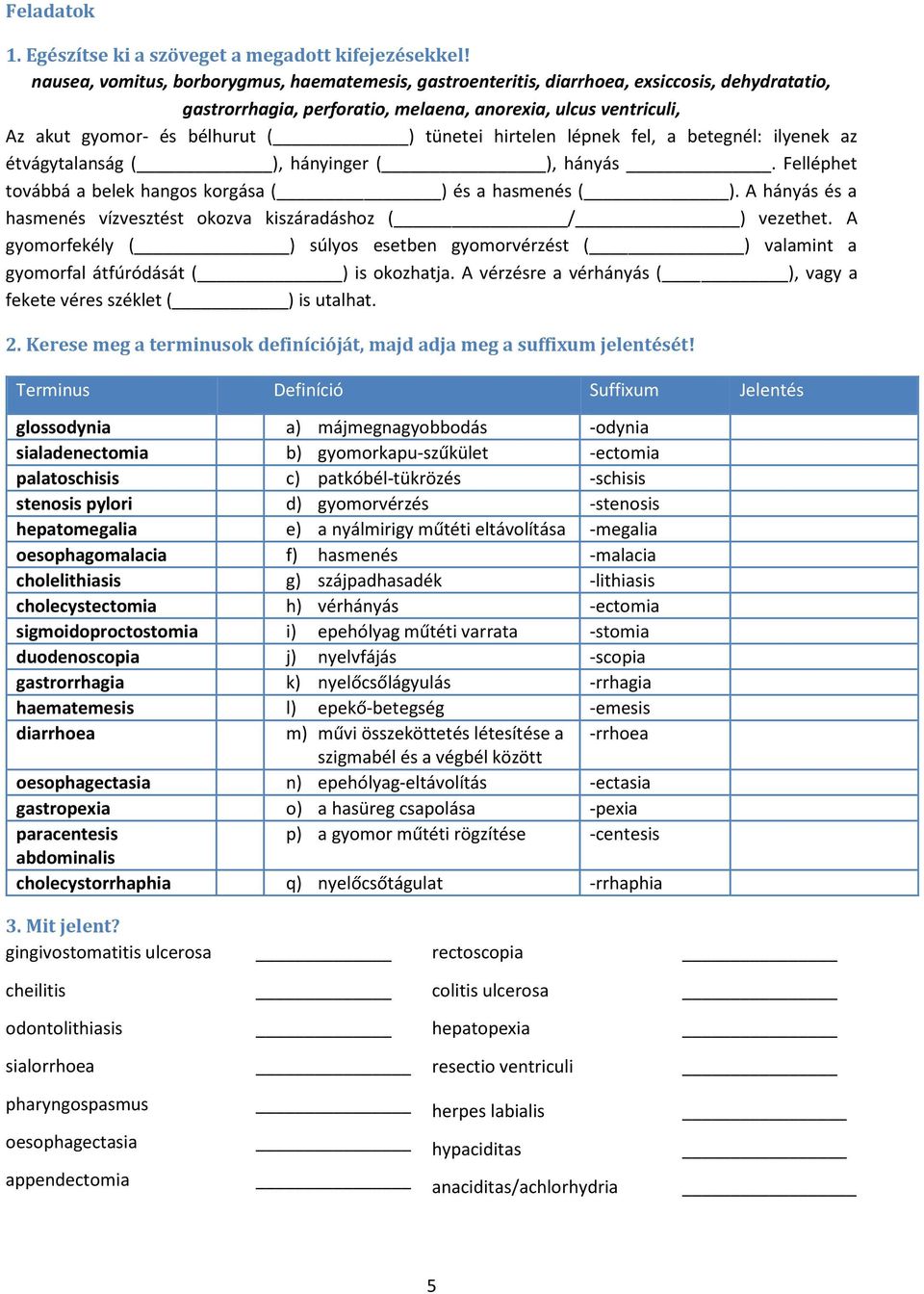 tünetei hirtelen lépnek fel, a betegnél: ilyenek az étvágytalanság (), hányinger (_), hányás _. Felléphet továbbá a belek hangos korgása (_) és a hasmenés (_).