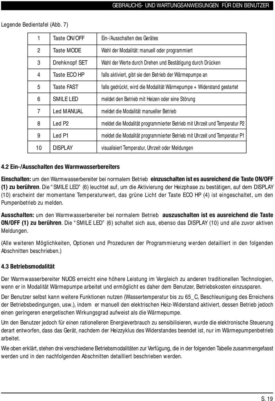 programmiert Wahl der Werte durch Drehen und Bestätigung durch Drücken falls aktiviert, gibt sie den Betrieb der Wärmepumpe an falls gedrückt, wird die Modalität Wärmepumpe + Widerstand gestartet