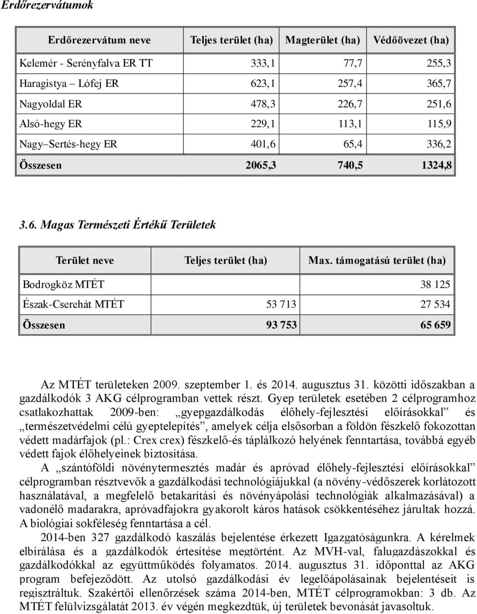 támogatású terület (ha) Bodrogköz MTÉT 38 125 Észak-Cserehát MTÉT 53 713 27 534 Összesen 93 753 65 659 Az MTÉT területeken 2009. szeptember 1. és 2014. augusztus 31.