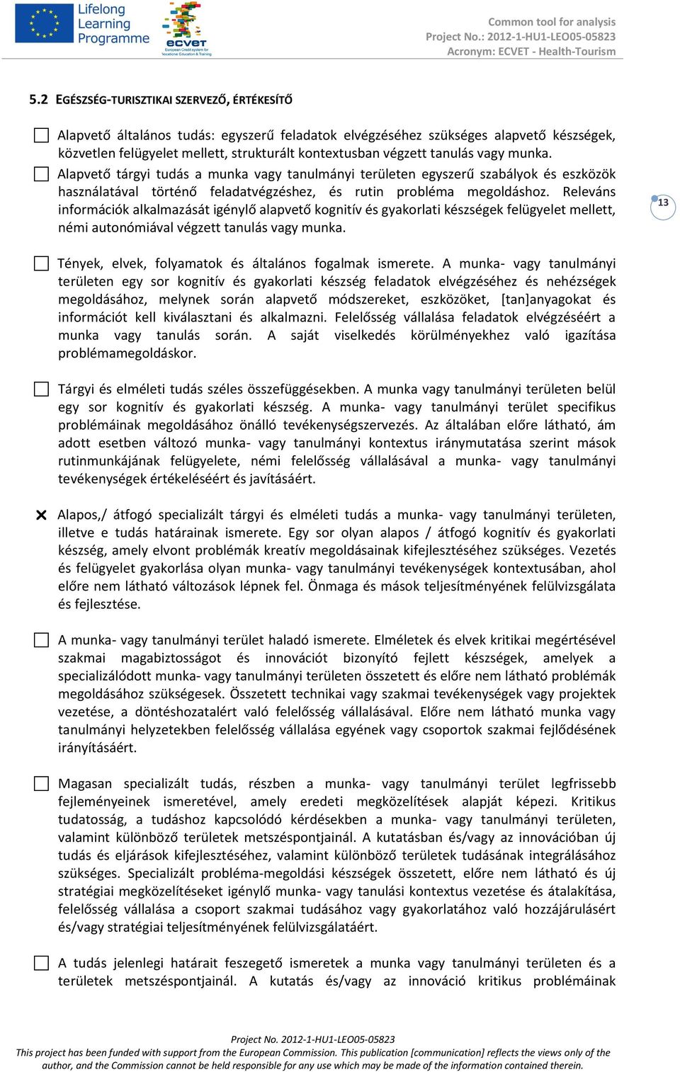 Releváns információk alkalmazását igénylő alapvető kognitív és gyakorlati készségek felügyelet mellett, némi autonómiával végzett tanulás vagy munka.