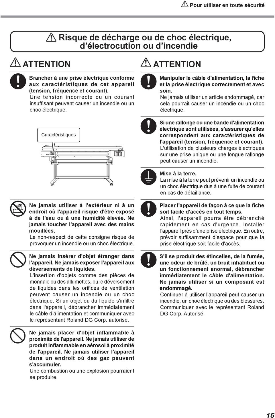 Caractéristiques ATTENTION Manipuler le câble d'alimentation, la fiche et la prise électrique correctement et avec soin.