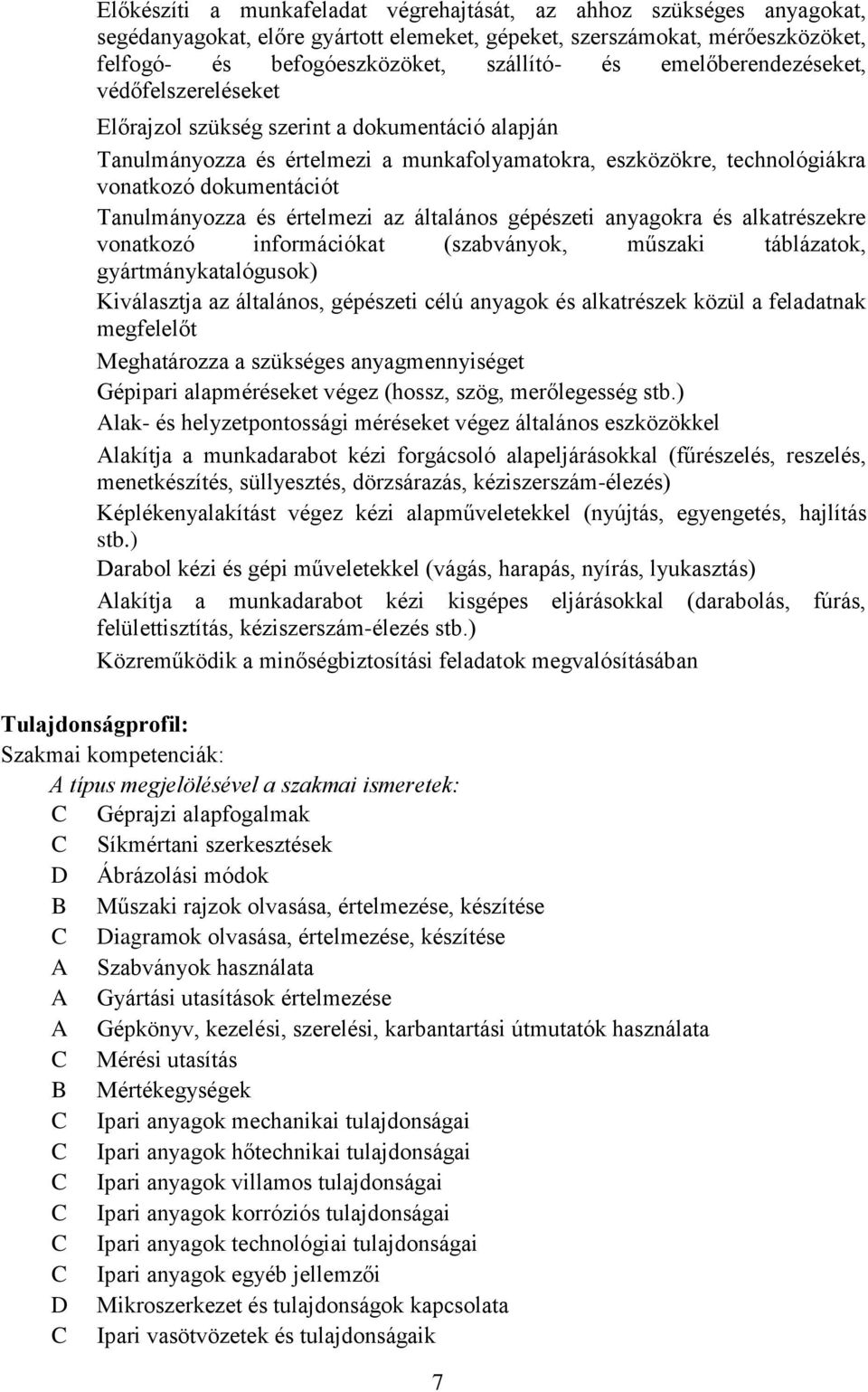 Tanulmányozza és értelmezi az általános gépészeti anyagokra és alkatrészekre vonatkozó információkat (szabványok, műszaki táblázatok, gyártmánykatalógusok) Kiválasztja az általános, gépészeti célú